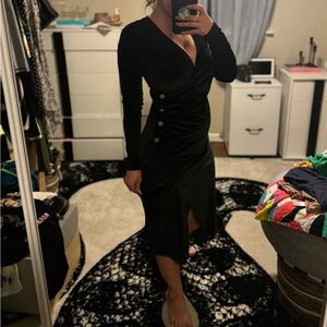 Michael Kors VELVET long sleeve low cut midi dress